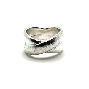 UltraFine 950 Fine Italian Silver Polished & Satin X-Design Band Ring Size 6